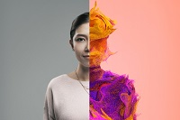 Half woman in colours simulating her stress